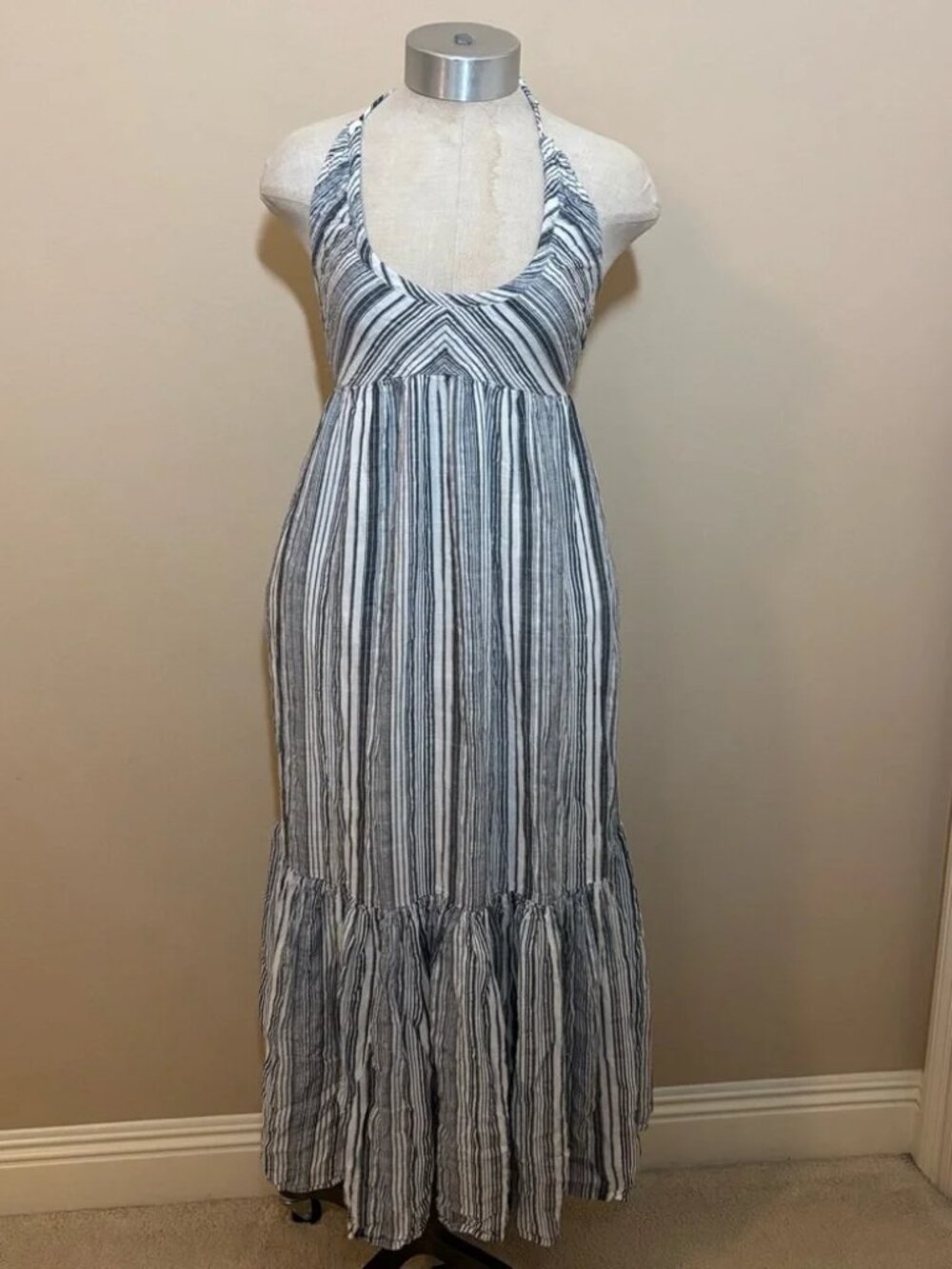 Free People Audrey Stripe Empire Waist Halter Sundress Maxi Dress boho bohemian